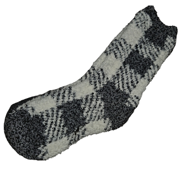 NWT Fuzzy Babba Fox & Checkered Buttery Soft 2 Pack Crew Socks - Picture 2 of 2